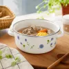 White ceramic pot with blue flower patterns, multi-functional for household use such as woks, frying pans and stewing pans details Picture